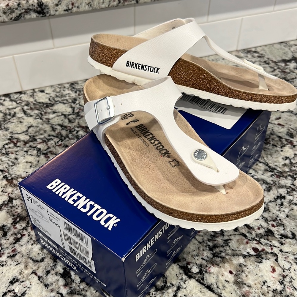 Birkenstock 39 GIZEH BS white narrow fit flip flop sandal